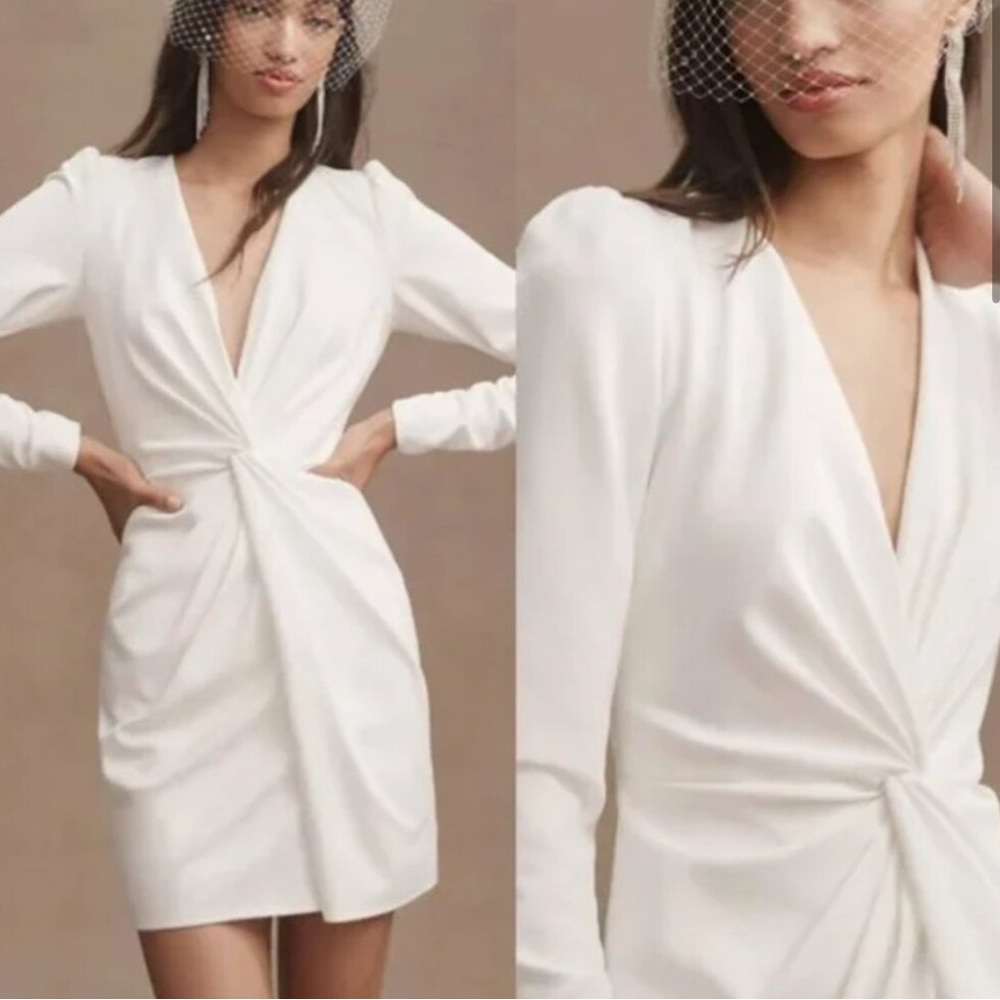Tadashi Shoji Sabine Plunge V-Neck Long Sleeve Mini Dress Anthropologie NWT